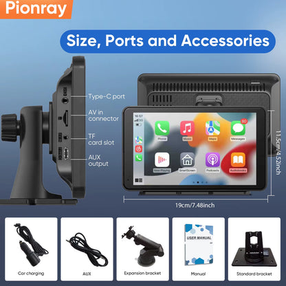 7/10 Inches Android Auto Universal Portable Carplay for Car Screen Car Radio Video Wireless Carplay Screen for Apple